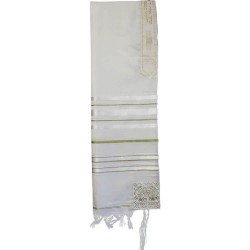 טלית צמר לבן מסורתי עם פסי זהב (N | טלית/טאליס | J